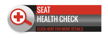 Black, grey and red SEAT Health Check call to action button, with image of magnifying glass